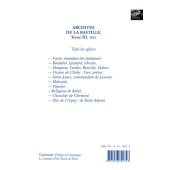 Archives de la Bastille 1661