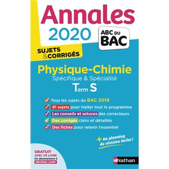 Annales BAC 2020 Physique-Chimie Term S - Spécifique + Spécialité ...