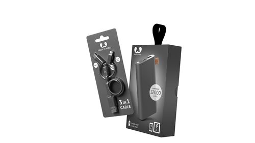 FRESH 'N REBEL POWERBANK 12.000 mAh +3IN1 CABLE GREY