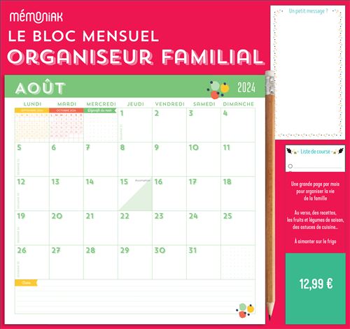 Le Bloc mensuel organiseur familial Mémoniak 2024, calendrier (sept. 2023 -  déc. 2024) - broché - Nesk - Achat Livre