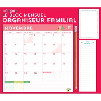 Mini-organiseur familial Mémoniak, calendrier familial mensuel (sept. 2023-  déc. 2024)