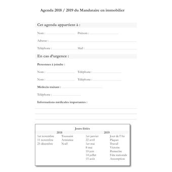 Agenda 2018 - 2019 du Mandataire en Immobilier