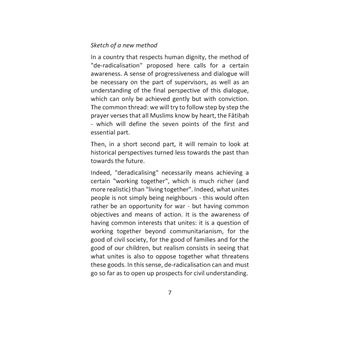 Canvas of a method of "de-radicalisation"