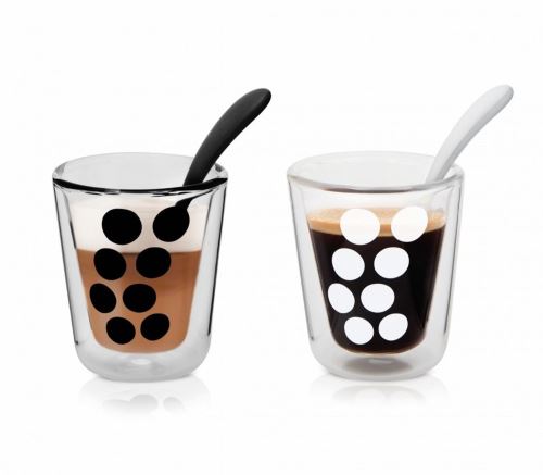 Set de 2 verres à expresso double paroi Dot Dot Zak! designs 7,5 cl + 2 cuillères