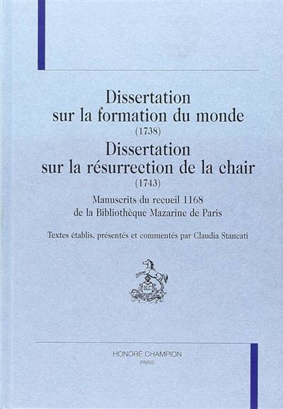 Dissertation sur la formation du monde 1738