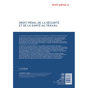 Droit penal de la securite et de la sante au travail