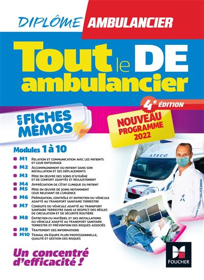 Tout le DE - Ambulancier - modules 1 à 8 en fiches mémos - DEA - Révision