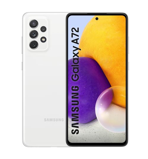 Samsung Galaxy A72 - 4G smartphone - double SIM - RAM 6 Go / Mémoire interne 128 Go - microSD slot - écran OEL - 6.7"" - 2400 x 1080 pixels - 4x caméras arrière 64 MP, 12 MP, 8 MP, 5 MP - front camera 32 MP - blanc génial État correct - Samsung reconditionné disponible sur Fnac