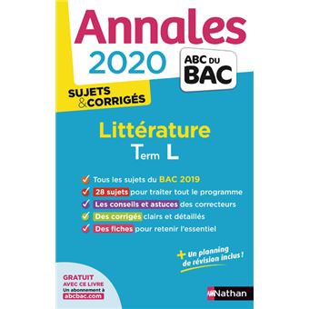 Annales Bac 2020 Littérature Term L - Corrigés