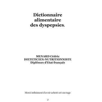 Dictionnaire alimentaire des inconforts digestifs ou dyspepsies