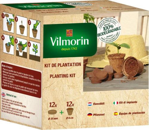 Kit de plantation à 12 godets en fibre de coco + 12 pastilles en fibre de coco Vilmorin