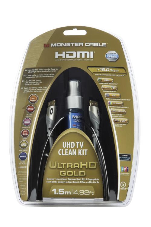 Câble Monster HDMI 1.5 m Ultra HD Gold + Kit ScreenClean