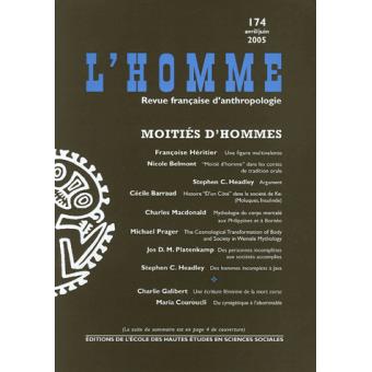 Revue L'Homme numéro 174 Moitié d'hommes - avril/juin 2005 Tome 174 ...