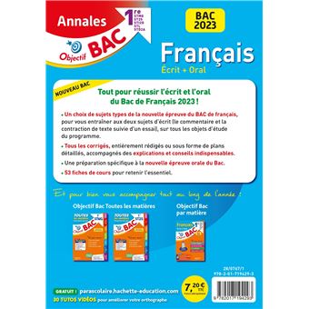 Annales Objectif BAC 2023 - Français 1res STMG - STI2D - ST2S - STL - STD2A - STHR