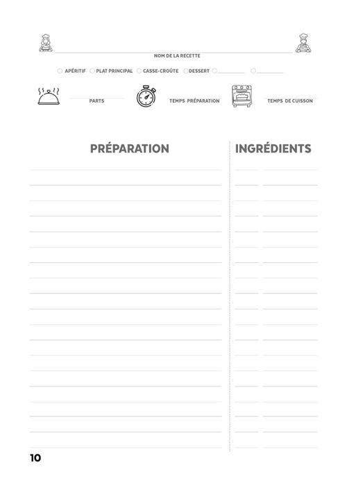 Carnet de recettes a remplir - mes recettes - livre de cuisine  personnalisable, grand format - 232247987X - Livres de cuisine salée