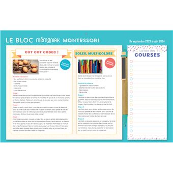 Le Bloc organiseur Mémoniak spécial Montessori 2023-2024, calendrier 12 mois