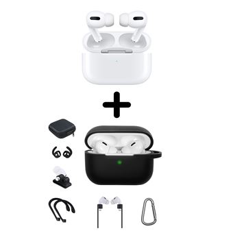 Apple Airpods Pro Blanc avec boîtier de charge Reconditionné Grade A+  Reborn + Kit accessoires On Earz Mobile Gear 7 en 1 pour Apple AirPods Pro  Noir - Ecouteurs