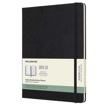 Agenda 18 Mois Semainier 2019 -20 Tres Grand Format Noir Rigide