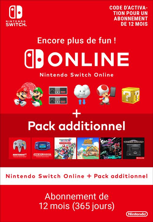 Code de téléchargement Nintendo Switch Online + Pack additionnel : 12 mois d’abonnement Individuel