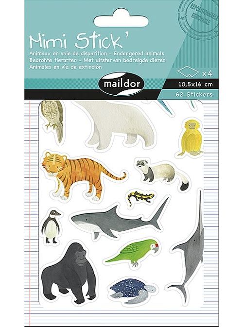 Set de 4 planches de gommettes Maildor Mimi Stick Animaux disparus