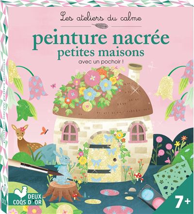 Peinture nacrée et pochoir petites maisons - mini boite avec accessoires