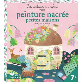 Peinture nacrée et pochoir petites maisons - mini boite avec accessoires