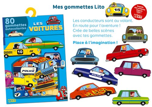 Livre de gommettes autocollantes Les voitures aux Éditions Lito