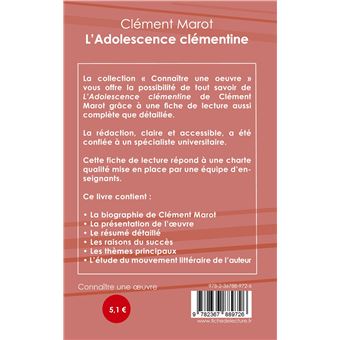 Fiche de lecture L Adolescence cl mentine de Cl ment Marot