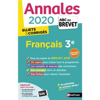 Annales Brevet 2020 Français 3e Sujets & corrigés