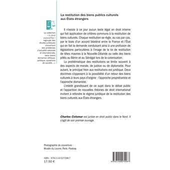 La restitution des biens publics culturels aux États étrangers