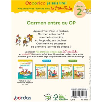 Cocorico Je sais lire ! premières lectures avec les P'tites Poules-Carmen entre au CP - Spécial DYS