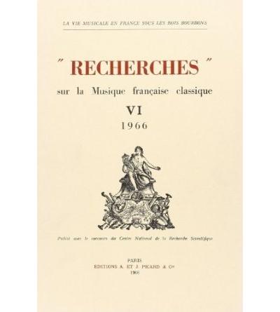 Recherches sur la musique francaise classique. Volume (06) V