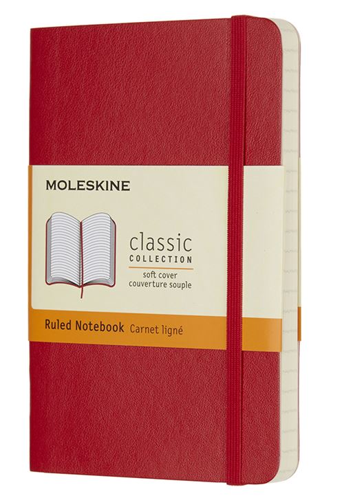 Carnet classique format de poche Moleskine ligné couverture souple Rouge