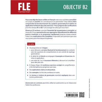 FLE (français langue étrangère). Objectif B2. Grammaire en contexte