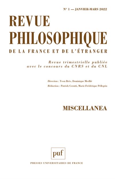 Revue philosophique 2022, t. 147(1)