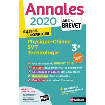Annales Brevet 2020 Physique Chimie Svt Technologie 3e Corriges Broche Nicolas Coppens Olivier Doerler Laurent Lafont Achat Livre Fnac