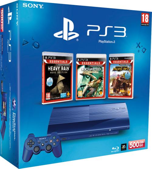 Console PS3 Bleue Ultra Slim 500 Go Sony + MotorStorm Pacific Rift Essentials + Uncharted