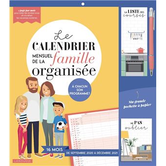 Le calendrier mensuel de la famille organisée 2020-2021 À chacun son