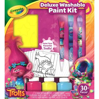 Crayola Kit De Peinture Deluxe Trolls – 3 Pots, 3 Pinceaux, Éponges, Feuilles – Lavable – Dès 3 Ans – Activité Créative