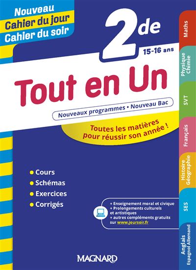 Manuel Maths Seconde 2019 Corrigé Magnard Tout en Un 2de - Cahier du jour Cahier du soir 2019 - broché - Fabrice Fortain Dit Fortin, Elisabeth GUILLAUME, Christian Mariaud - Achat Livre | fnac