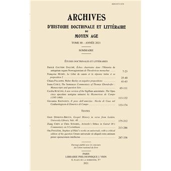 Archives d'Histoire littéraire et doctrinale du Moyen Âge LXXXVIII – 2021
