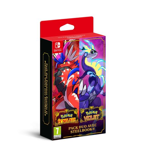 Pochette avant du jeu Pack Duo Pokémon Ecarlate et Violet avec SteelBook Nintendo Switch