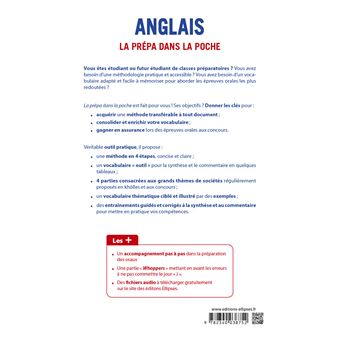 Anglais. La prépa dans la poche. Spécial épreuves orales. Khôlles et concours. Méthode. Synthèse et commentaire. Vocabulaire. B2-C1 (avec fichiers audio)