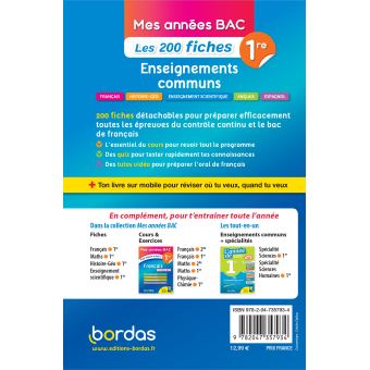 Mes années Bac - Les 200 fiches Enseignements communs 1re