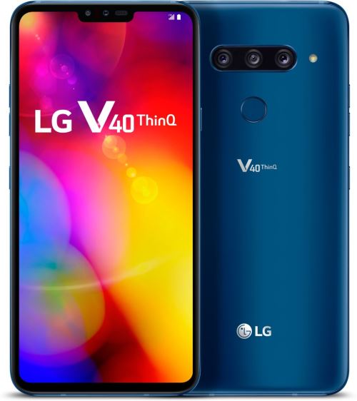 LG V40 ThinQ - 4G smartphone - double SIM - RAM 6 Go / Mémoire interne 128 Go - microSD slot - écran OEL - 6.4 - 3120 x 1440 pixels - 3 x caméras arrière 12 MP, 16 MP, 12 MP - 2x front cameras 8 MP, 5 MP - Telekom - nouveau bleu marocain