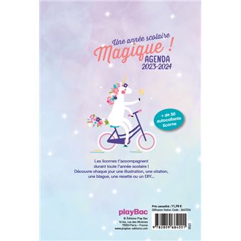 Agenda scolaire licornes 2023-2024