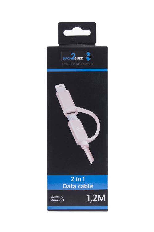 B2B CABLE NYL 2IN1 IPHONE 5/6/7+USB-C+MICRO USB ROSE GOLD