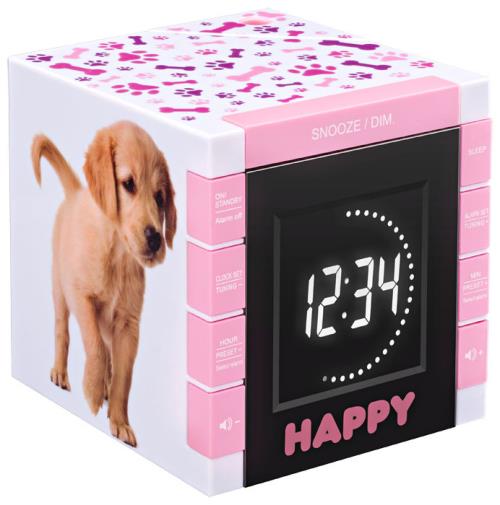 BigBen Happy Cube - Radio-réveil - blanc, rose, motif