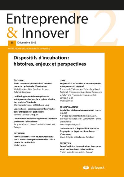 Dispositifs d'incubation : histoire, enjeux et perspectives