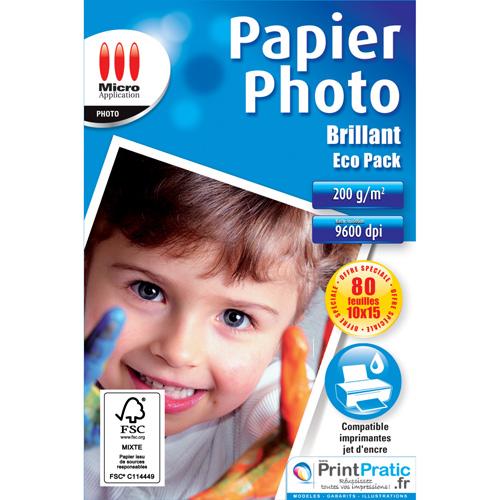 Micro Application Papier Photo BRILLANT - Brillant - 100 x 150 mm - 200 g/m² - 80 feuille(s) papier photo